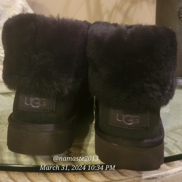 Ugg Women's Classic Mini Fluff Boot SN 1106757 Fur Designer Suede Winter #448 - Picture 8 of 14